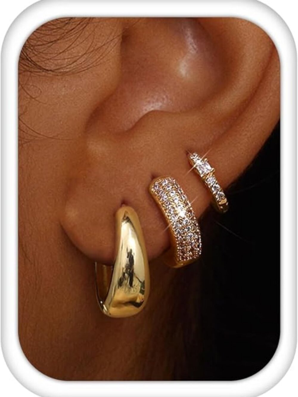 LOLIAS 14K Gold Plated Chunky Huggie Hoop Earrings – 3 Pairs